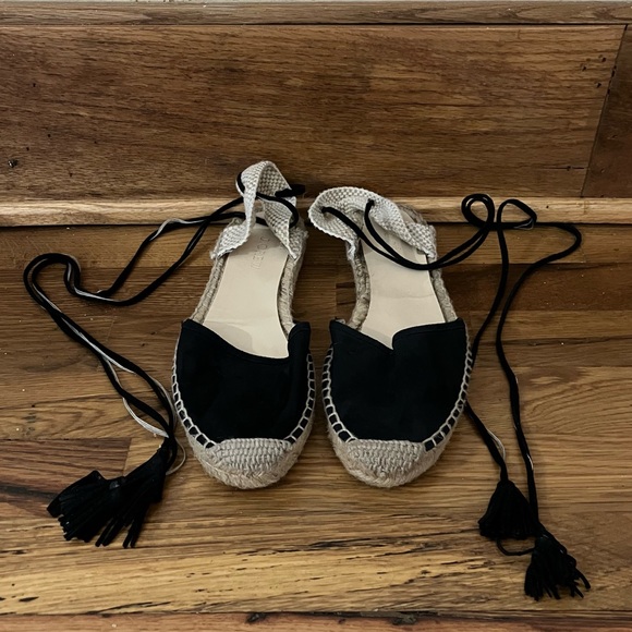 J. Crew Suede Black Espadrille Wrap Tie Ankle Sandals Women’s Size: 9 - Picture 2 of 6